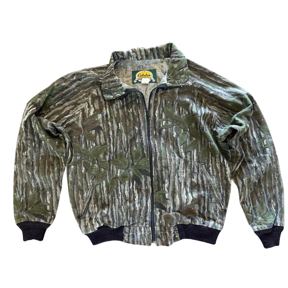 Vintage Cabelas Mens Medium Camo Full Zip Jacket Realtree Cotton Made in USA